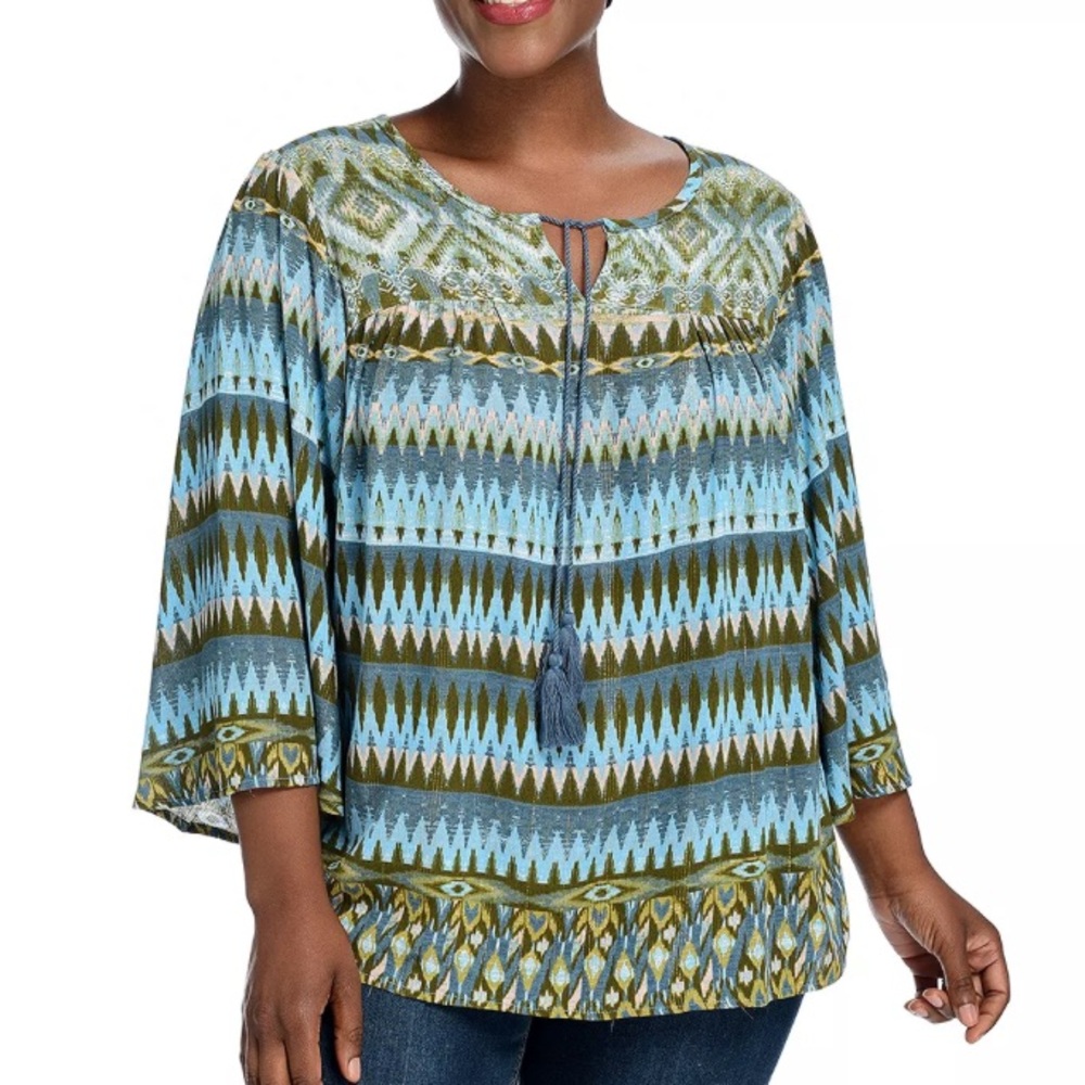 Women’s Farmers Market by One World 3/4 Sleeve Tassel Blouse